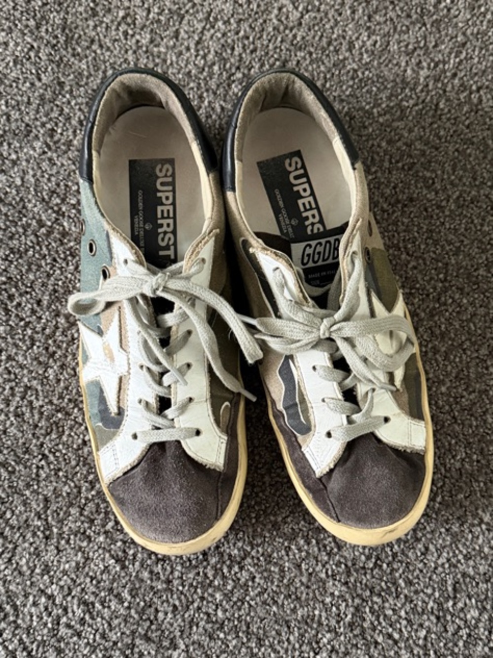 Golden Goose Super-Star Sneakers in Gray, White and Black